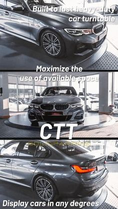 two pictures showing different cars in a showroom with text describing the differences between them