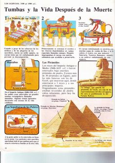 an advertisement for the egyptian pyramids with pictures of them in spanish and english language