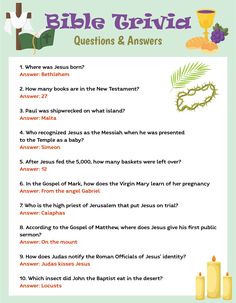 the bible trivia questions and answers are shown in this graphic diagram, which includes an image of jesus's crucifix