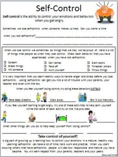 the self - control worksheet is shown in this image