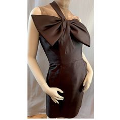 Luxury Fashion Statement! *Made In Usa *Nwt *50% Silk/50% Wool *Polyester Lining *Asymmetrical Neck *1.5" Wide Single Strap *Oversized Bow And Knot Detail *Boning At Bodice *Princess Seaming *Hidden Back Zipper *Slant Hip Pockets *Pit-Pit 17.5" *Waist 29" *Hip 37" *Pit-Hem 29.5" *Dry Clean Inv Fw106/50 Brown A-line Midi Dress For Evening, Fitted Dress With Bow And Asymmetrical Neckline, Cocktail Dress With Bow And Asymmetrical Neckline, Elegant Asymmetrical A-line Dress For Party, Elegant A-line Asymmetrical Dress For Party, Cocktail Dresses With Bow And Asymmetrical Neckline, Formal Dress With Bow And Asymmetrical Neckline, Elegant Asymmetrical A-line Dress For Night Out, Elegant Brown Asymmetrical Midi Dress