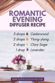 Set the stage for an enchanting evening with my Romantic Evening Cedarwood Diffuser Blend. Infused with the sensuous essences of cedarwood, clary sage, lavender, and ylang-ylang, this blend ignites passion and intimacy. Let the warm, woody notes of cedarwood mingle with the floral, aromatic tones of lavender and ylang-ylang, enhanced by the subtle herbal hints of clary sage. Perfect for a cozy date night or a quiet evening in, this blend creates an ambiance of romance and connection. Elevate ... Cedarwood Essential Oil Blends, Essential Oil Roller Bottle Recipes, Oil Therapy, Scentsy Oils, Essential Oil Usage, Essential Oils Collection, Essential Oils For Pain, Essential Oils Guide, Essential Oils For Sleep