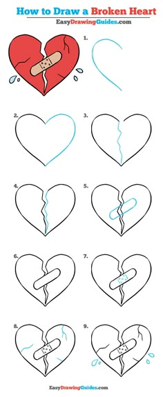 3d Drawing Tutorial, Easy Drawing Steps, Drawing Tutorials For Beginners, Easy Drawing Tutorial, Drawing Tutorials For Kids, Heart Drawing, Broken Hearts, Drawing Tutorial Easy, 3d Drawings