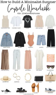 How to Build a Minimalist Summer Capsule Wardrobe - livelovesara Minimalist Outfit Summer, Girly Blouse, Clothes Capsule Wardrobe, Gen Z Wedding, Wide Leg Pants Jeans, Long Hair Ideas, Minimalist Summer, Capsule Wardrobe Outfits, Acrylic Nail Ideas