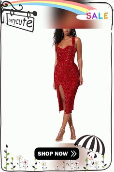 Red Sequin Split Bodycon Party Dress Christmas Bodycon Dress For Night Out, Spring Party Bodycon Dress With Sweetheart Neckline, Fitted Sequin Party Dress For Festive Occasions, Fitted Sequin Dress For Festive Party, Fitted Sequin Dress For Party And Festive Season, Fitted Festive Sequin Dress For Party, Holiday Night Out Dress With Sweetheart Neckline, Holiday Dresses For Night Out With Sweetheart Neckline, Holiday Dresses With Sweetheart Neckline For Night Out