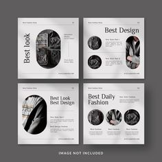 four different styles of brochures with the words best design written on each one