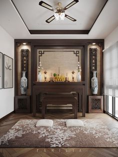 Buddhist Interior Design, Chinese Altar Design, Spiritual Bedroom, Indochine Interior, Industrial Style Interior, Altar Design, Chinese Interior, Zen Room, Foyer Design