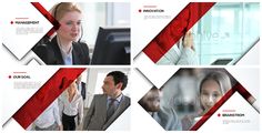 four different images of people in business suits and ties, with one woman talking on the phone