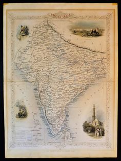 an old map of india with all the major cities