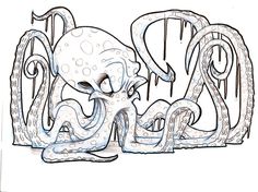 an octopus is sitting in front of the word art written by it's tentacles