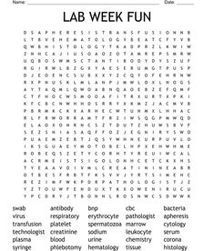 the lab week fun word search is shown in this printable activity sheet for kids