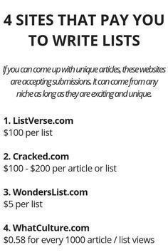 the four sites that pay you to write lists are available for $ 100 per month