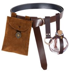 a brown suede belt with a leather pouch on it