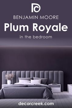 Plum Royale 2070-20   for the Bedroom by Benjamin Moore Colored Bedding, Headboard Wall, Fur Throw, Faux Fur Throw, The Bedroom, Velvet Cushions