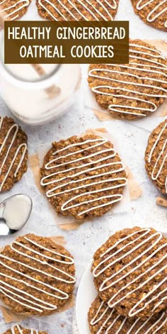 healthy gingerbread oatmeal cookies with icing drizzled on top