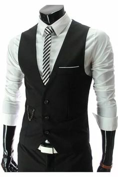 - Material: Polyester,Cotton- Single breasted - It has a v-neck and button-down front closure for comfortable wearing and taking off- The closure leaves a small open slit- It has a pocket design on the chest and chain decoration on the right waist pocket- It is slim-fitting, therefore, compliments well your slim fit dress shirt paired with a slim tie and slim-fit pantsYou can finish this look with oxfords, loafers or dress shoes. This suit vest is ideal for office, business meetings, or office party! Please note that the tags on our items may differ from what you ordered due to the use of Asian sizes. Rest assured that the size you receive is equivalent to the US/UK/EU measurement indicated in our size guide. If you have any questions about sizing, please don't hesitate to contact us at Slim Tie, Mens Attire, Slim Fit Dress, Slim Fit Dress Shirts, Slim Fit Suit, Vest Coat, Outfit Fall, Office Party, Office Business