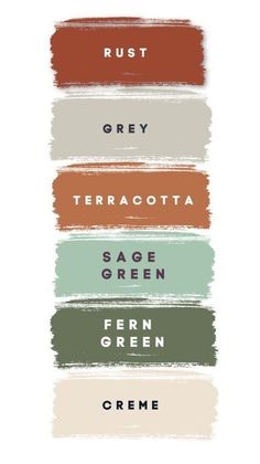 the names of different colors and font on a white background, including green, grey, terracotta, sagen, fern, creme