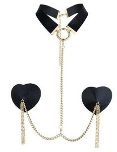 Premium Quality Black Heart Burlesque Pasties with adjustable collar Choker - Gold Chain, Women's Clothing Pasties Outfit, Burlesque Pasties, Fun Couple Games, Jungkook Fashion, Harness Fashion, Bling Crafts, Choker Gold, Kitten Toys, Collar Choker