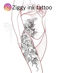 a woman's stomach with flowers on it and the words ziggy ink tattoo