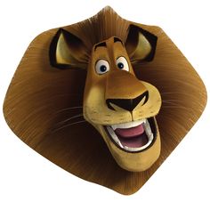 the lion mask is smiling and wearing it's head as if he has his mouth open