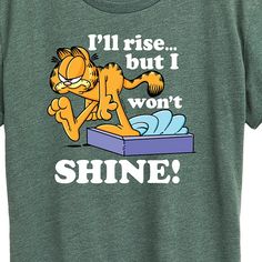 Garfield - Rise But Won't Shine - Women's Short Sleeve Graphic T-Shirt - Celebrate the essence of Nickelodeon's Garfield with officially licensed apparel featuring unique designs crafted exclusively by Hybrid Apparel. Each piece brings beloved characters, iconic imagery, and memorable moments to life, offering Garfield fans a one-of-a-kind way to showcase their passion. Hate Mondays Funny, Tie Dye Heart, I Hate Mondays, Smiling Cat, Men's Long Sleeve T-shirt, Plus Size Fits, Heather Blue, Cut Tshirt, Cat T