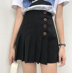 Harajuku Button Up Pleated Skirt Korean Ootd, Ootd Korean Style, Box Pleated Skirt, Rok Mini, Manga Clothes, Academia Outfits, Box Pleat Skirt, Hipster Grunge, Mini Skirt Dress