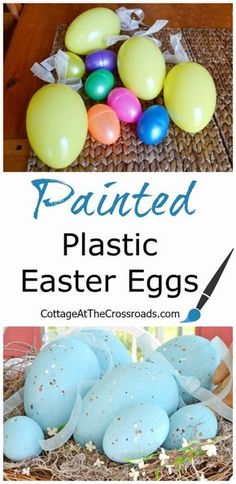 painted plastic easter eggs with text overlay