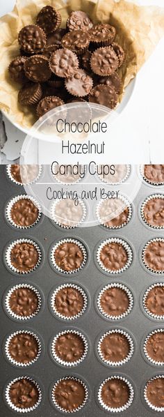 chocolate hazelnut candy cups sitting in a muffin tin