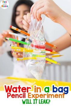 water in a bag being filled with pencils