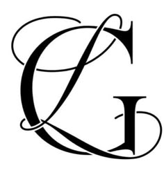 the letter g in black and white with an elegant font that looks like it has been made