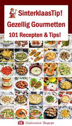 the cover of a cookbook with pictures of different dishes and food items on it