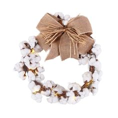 a wreath made out of cotton with a bow