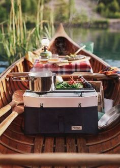 there is a small boat with food in it