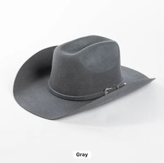 Western Gray Cowboy/Cowgirl Hat (56-58cm) Country Style Solid Color Hat For Ranch, Gray Western Hats For Rodeo, Gray Western Hat With Short Brim, Western Style Wide Brim Gray Hat, Solid Color Hat For Rodeo, One Size Fits Most, Gray Western Fedora Hat, Adjustable Western Gray Hat Band, Adjustable Gray Western Hat Band, Adjustable Gray Hat For Rodeo