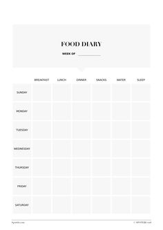 the food diary is shown in black and white, with an empty space for text