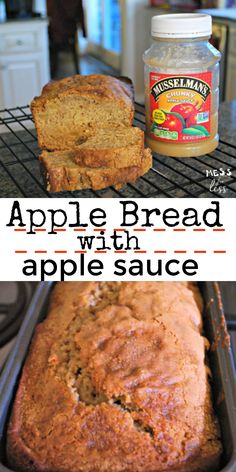 an apple bread is sitting on a rack with some apples in the background and another loaf of bread next to it