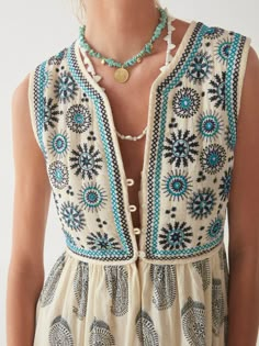 Maison Hotel Vintage Leather Sandals, Fun Clothing, Border Embroidery, Ocean Inspired, Vest White, Quilted Vest, Ocean Inspiration, White Midi Dress, Cotton Voile