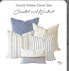 the couch pillow cover set has four different striped pillows