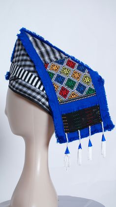 All ADULT size 23" head circumference The hat fits loose and can be adjusted and secured with a safety pin at the back to suit your preference. Hmong Women Hat, Chicken Hats, Hat Fits, Head Circumference, Safety Pin, Suits You, The Back, Rooster, Royal Blue