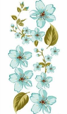 blue flowers with green leaves on them