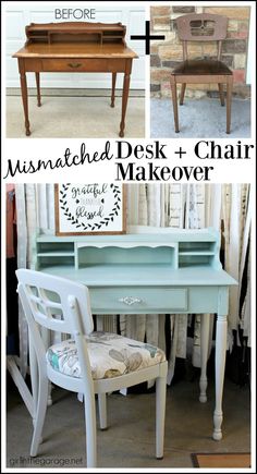 an old desk and chair makeover with chalk paint