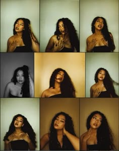 many different pictures of a woman with long hair