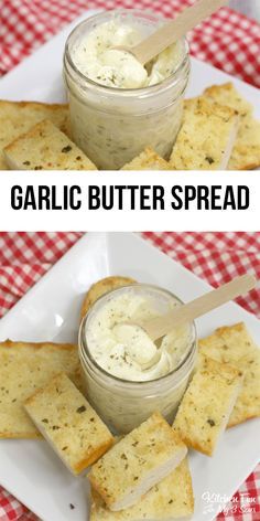 garlic butter spread on crackers and in a jar