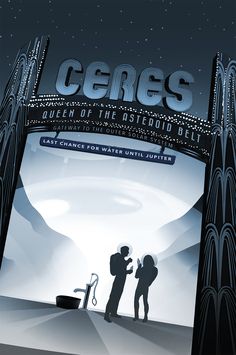 an advertisement for the movie cenes, with two people standing in front of it