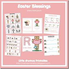 the easter bunny printables are displayed on a pink background