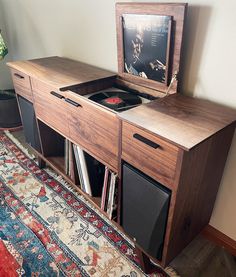 The Modern Hi-fi Stereo and Record Player Credenza Console - Etsy Canada Vinyl Record Console Table, Mid Century Record Player Cabinet, Hi Fi Setup, Mid Century Modern Stereo Cabinet, Diy Stereo Stand, Record Console Table, Record Player Console Table, Modern Record Player Setup, Vintage Record Cabinet