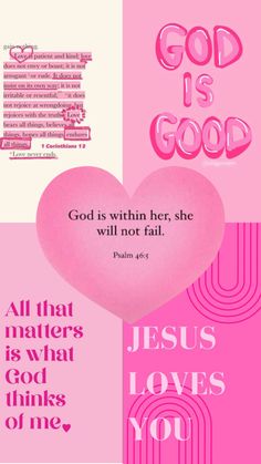 a pink heart with the words god is good on it