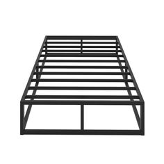 a metal bed frame with no sheets on it, and the bottom half is black