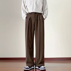 Hearujoy Japanese Vintage Drape Pants Men Spring Summer Korean Coffee Color Suit Pants Loose Straight Casual Pants Button Trousers S-3XL Applicable Season: Four Seasons Material: Polyester Applicable Scene: Daily Pant Style: Cross-pants Style: England Style Thickness: midweight Waist Type: MID Decoration: vintage Gender: MEN Item Type: full length Pay attention to your waist size! ! These pants have a relatively tight elastic waist. Please pay attention to your waist size when choosing! ! These Black Suit Pants, Straight Wide Leg Pants, Drape Pants, Mens Office, Pants Korean, Fitted Dress Pants, England Fashion, Loose Fitting Dresses, Mens Dress Pants