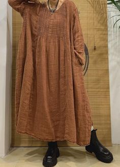 "【Fabric】 Linen  【Color】 black, red, apricot, coffee color, rose pink 【Size】 Shoulder width 44cm/ 17\" Sleeve length 53cm/20\" Bust 140cm/ 54\" length 119cm / 46\" Washing & Care instructions: -Hand wash or gently machine washable do not tumble dry -Gentle wash cycle (40oC) -If you feel like ironing (although should not be necessary) , do it with steam or while the dress is still slightly wet -Do not bleach If you like this dress, perhaps you will also like other dresses from our collection. Be Linen Long Dress, Wine Dress, Dresses With Pockets, Long Linen Dress, Casual Dress Black, Coffee Color, Linen Color, Gorgeous Clothes, Long Dress Casual